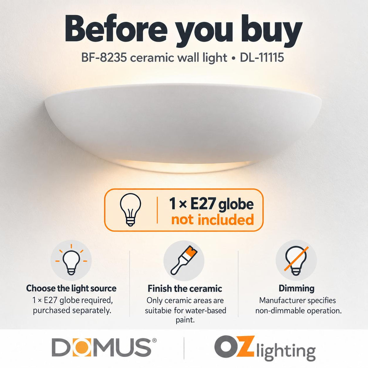 Domus BF-8235 Wall Light - Ceramic, Raw-Domus Lighting-Ozlighting.com.au
