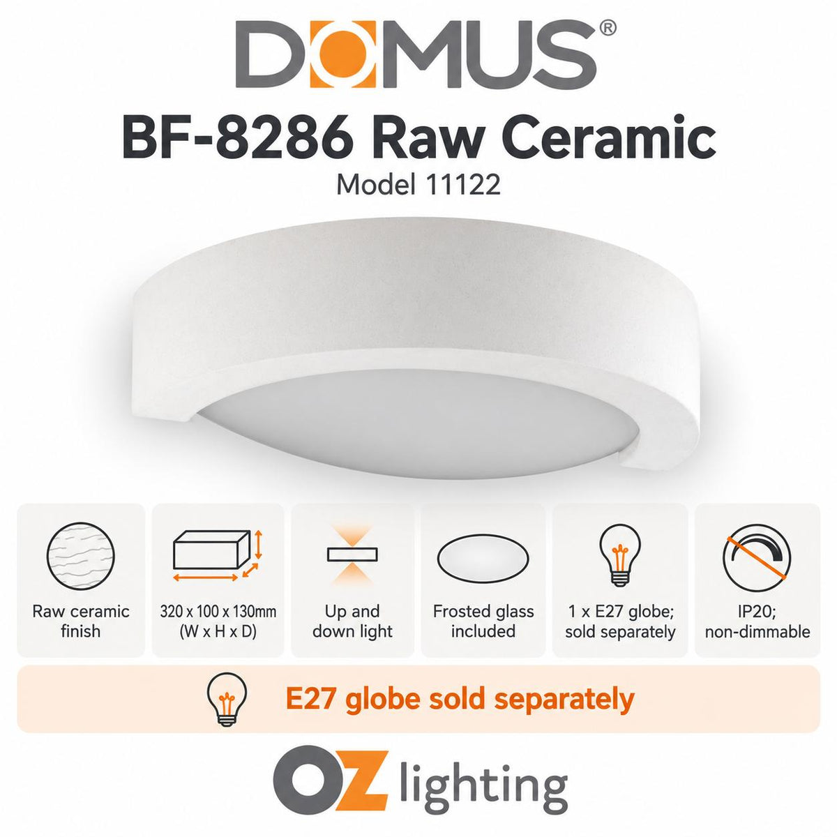 Domus BF-8286 Wall Light - Ceramic, Raw-Domus Lighting-Ozlighting.com.au
