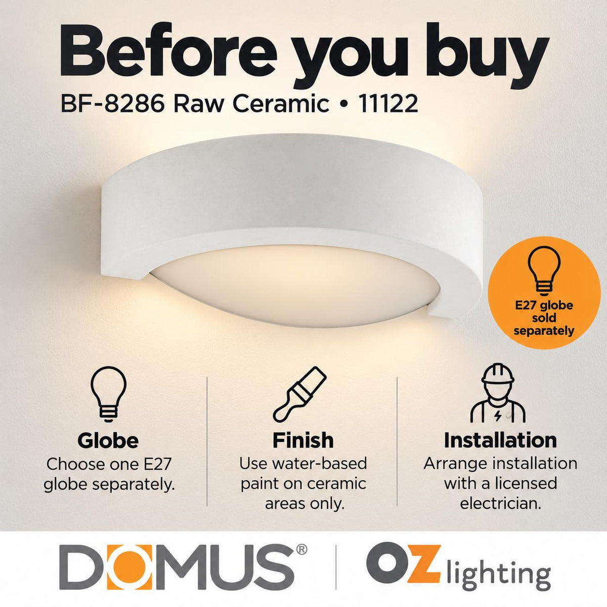 Domus BF-8286 Wall Light - Ceramic, Raw-Domus Lighting-Ozlighting.com.au