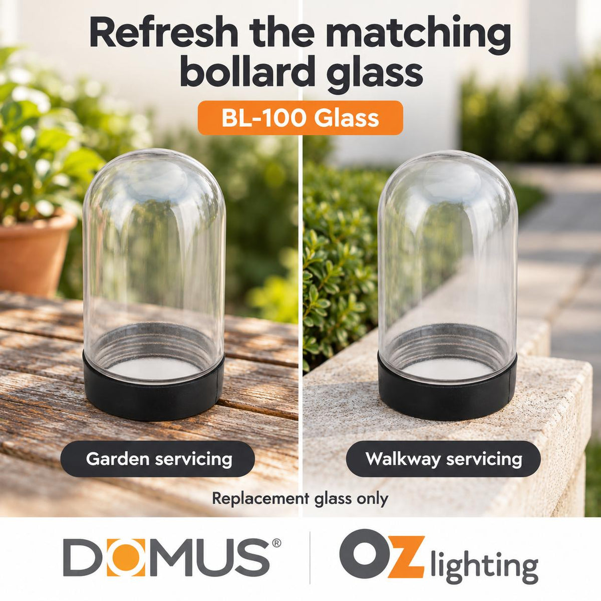 Domus BL-100-GLASS Spare Glass Accessory - for BL-100 Three Tier Bollard Head-Domus Lighting-Ozlighting.com.au