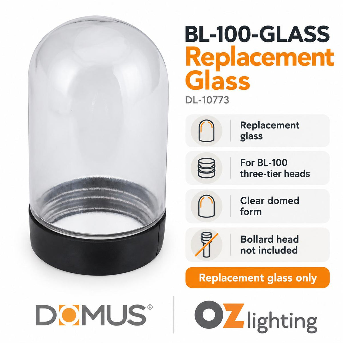 Domus BL-100-GLASS Spare Glass Accessory - for BL-100 Three Tier Bollard Head-Domus Lighting-Ozlighting.com.au