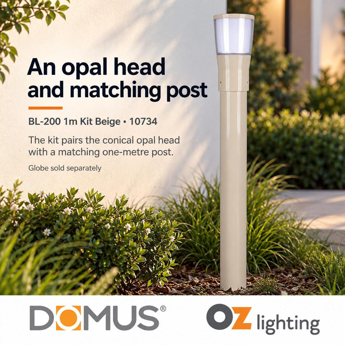 Domus BL-200-1M-KIT Bollard Head Kit - 1m, Conical-Domus Lighting-Ozlighting.com.au