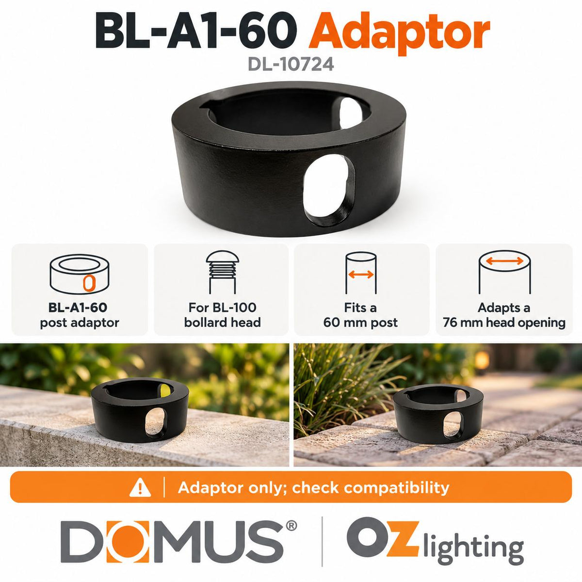 Domus BL-A1-60 Adaptor - 60mm, Accessory for BL-100 Series Bollard Head-Domus Lighting-Ozlighting.com.au