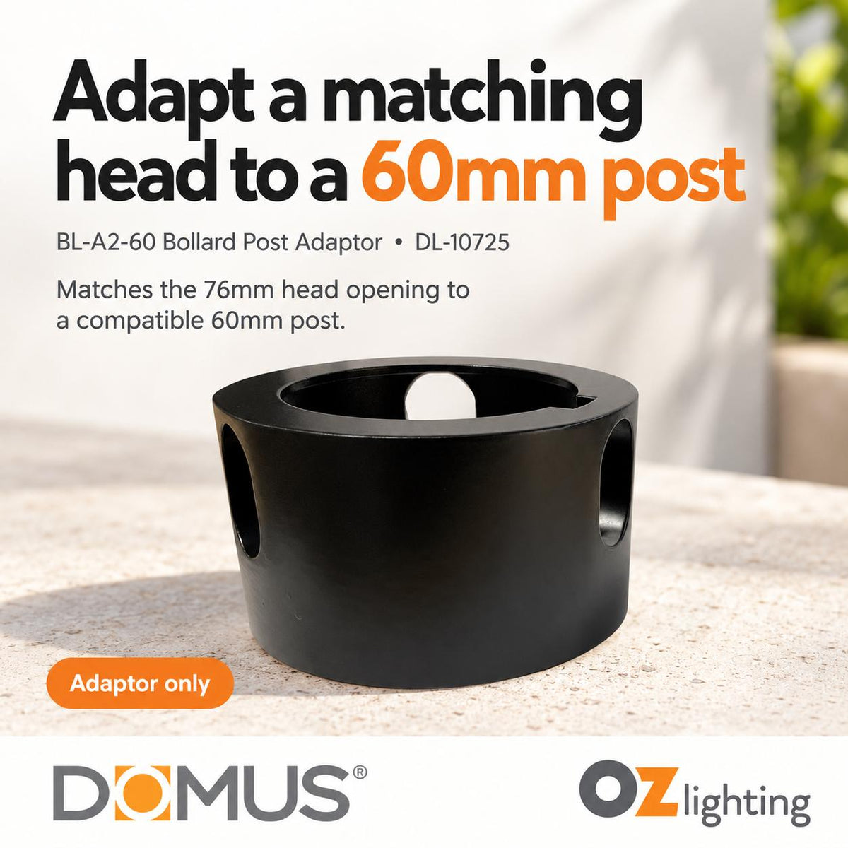 Domus BL-A2-60 Adaptor - 60mm, Accessory for BL-200/300/400 Series Bollard Head-Domus Lighting-Ozlighting.com.au