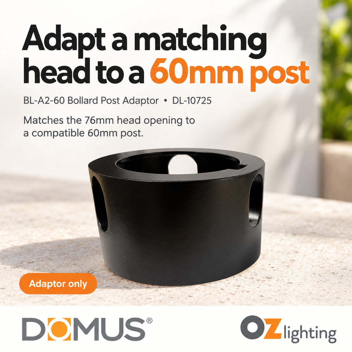 Domus BL-A2-60 Adaptor - 60mm, Accessory for BL-200/300/400 Series Bollard Head-Domus Lighting-Ozlighting.com.au