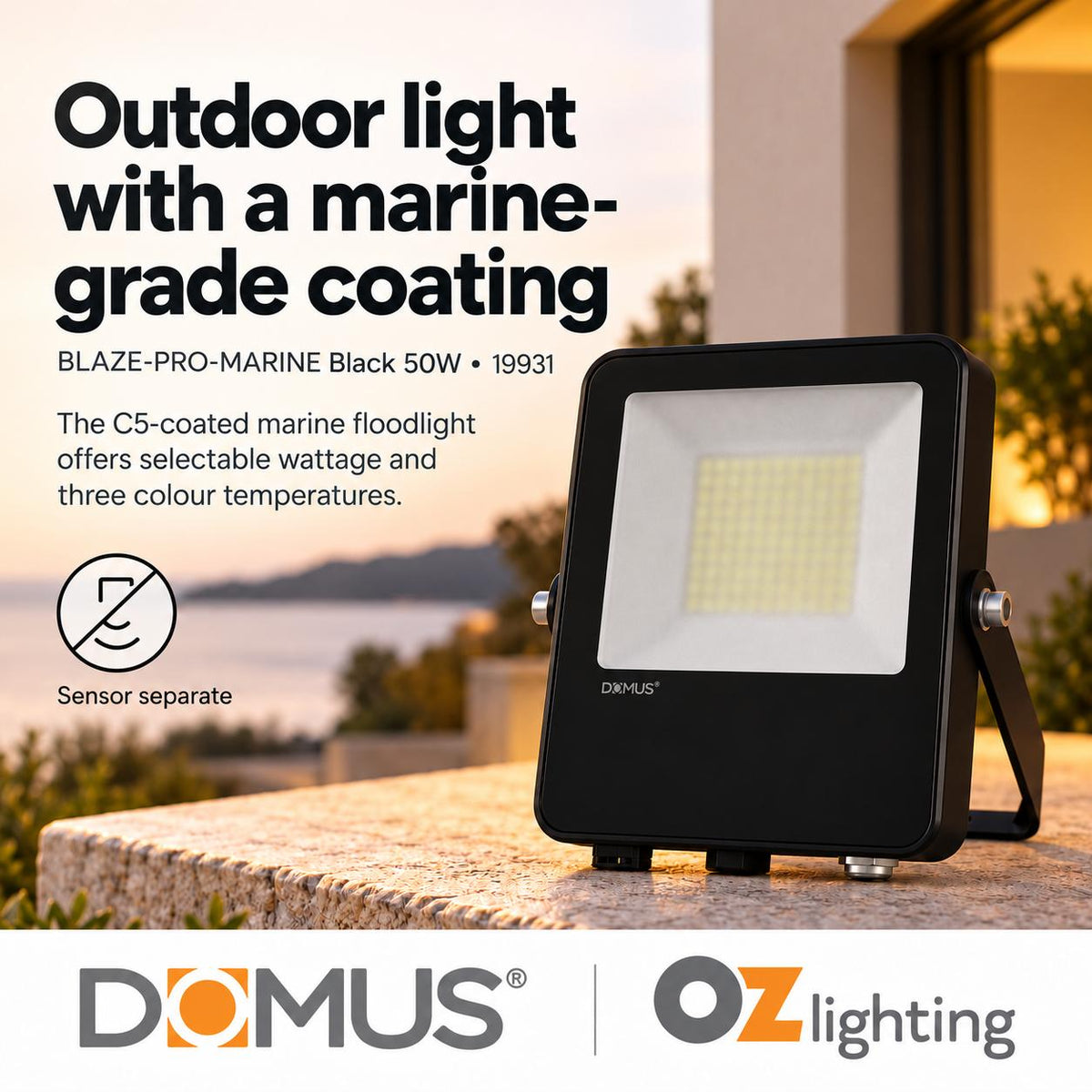 Domus BLAZE PRO MARINE LED Floodlight - 50W/100W/200W, 240V, Tri-Colour-Domus Lighting-Ozlighting.com.au