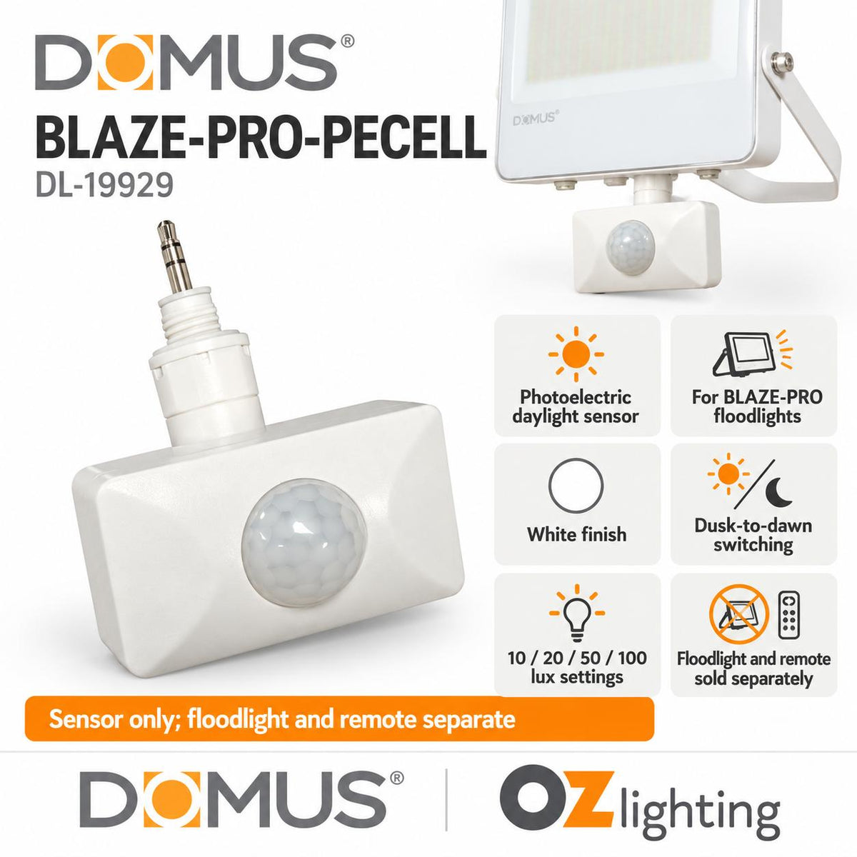 Domus BLAZE-PRO-PECELL PE-CELL Plug - & Play Sensor to suit Domus BLAZE-PRO Series-Domus Lighting-Ozlighting.com.au
