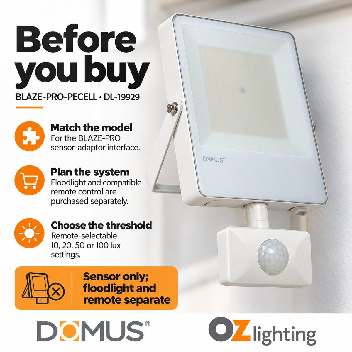 Domus BLAZE-PRO-PECELL PE-CELL Plug - & Play Sensor to suit Domus BLAZE-PRO Series-Domus Lighting-Ozlighting.com.au