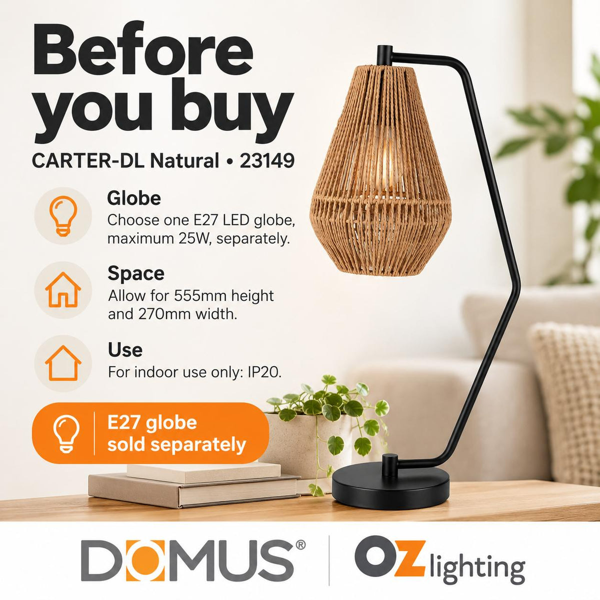 Domus CARTER-DL Paper Rope Desk Lamp-Domus Lighting-Ozlighting.com.au
