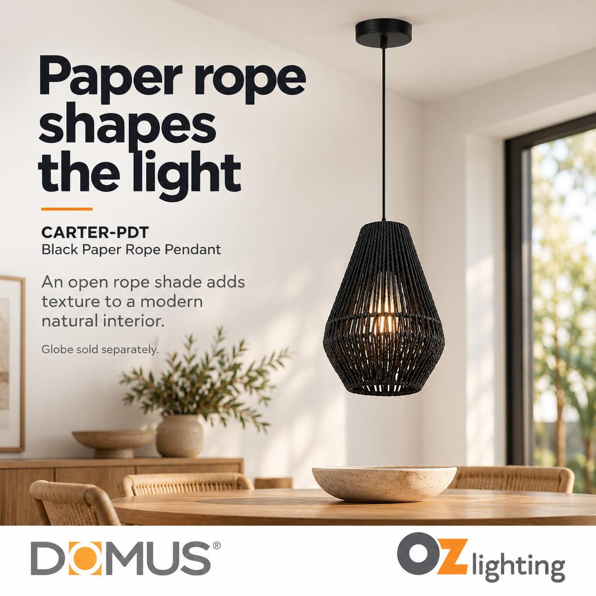 Domus CARTER-PDT Pendant - Paper Rope-Domus Lighting-Ozlighting.com.au
