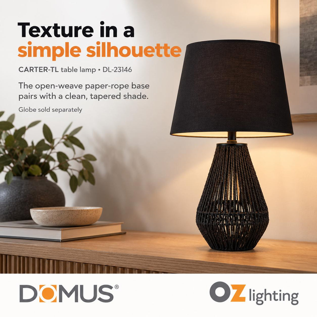 Domus CARTER-TL Table Lamp - Paper Rope-Domus Lighting-Ozlighting.com.au