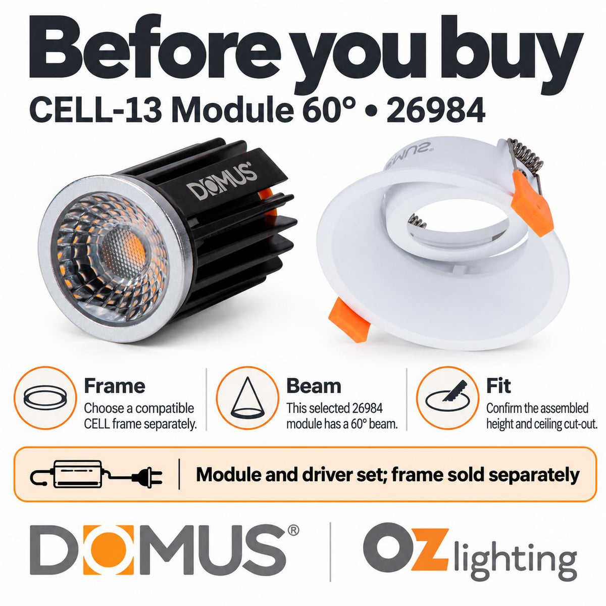 Domus CELL-13-5CCT LED Downlight Module - 13W, 5-CCT, Colour Switchable, Dimmable-Domus Lighting-Ozlighting.com.au