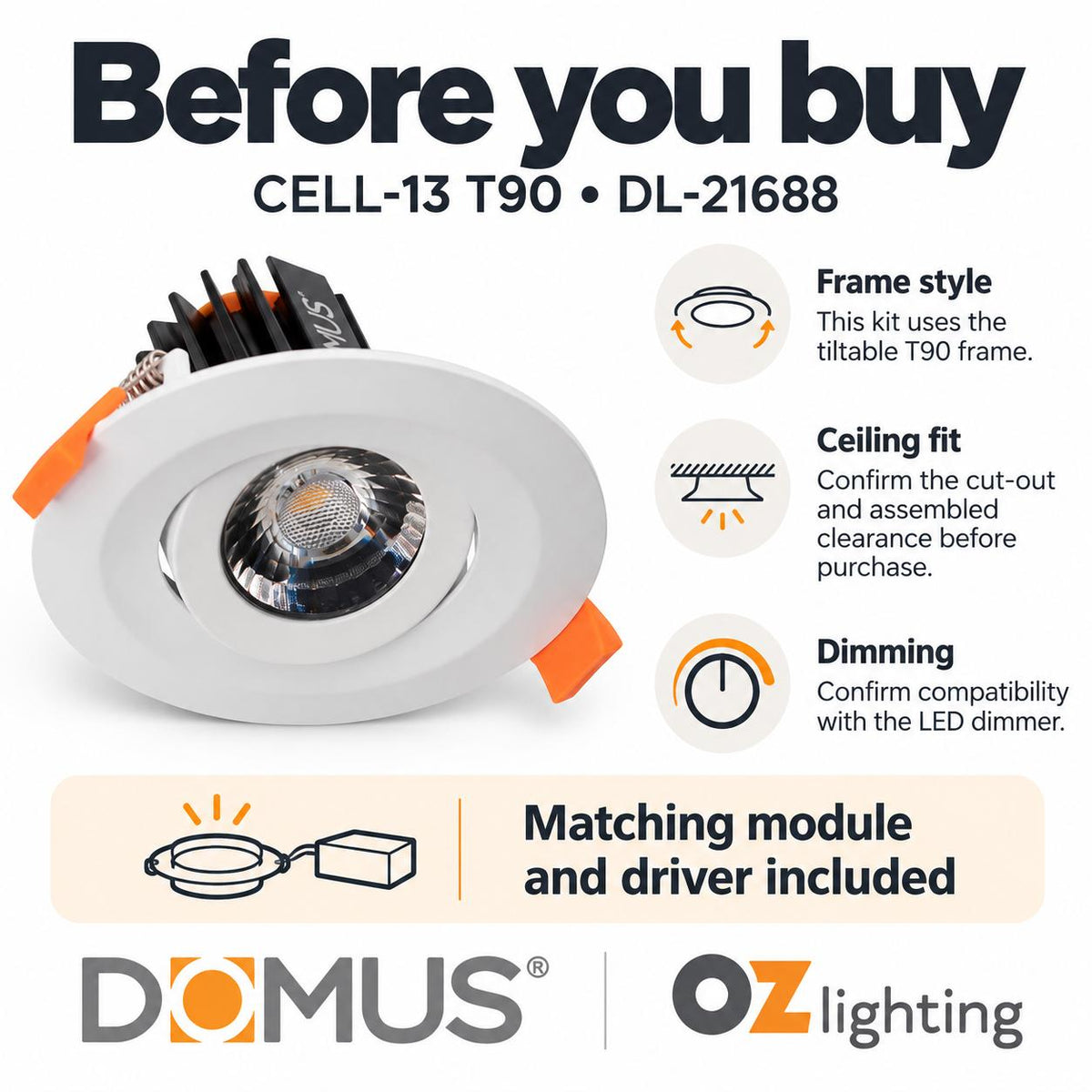 Domus CELL-13-5CCT-T90 LED Downlight - 13W, 5-CCT, Dimmable-Domus Lighting-Ozlighting.com.au