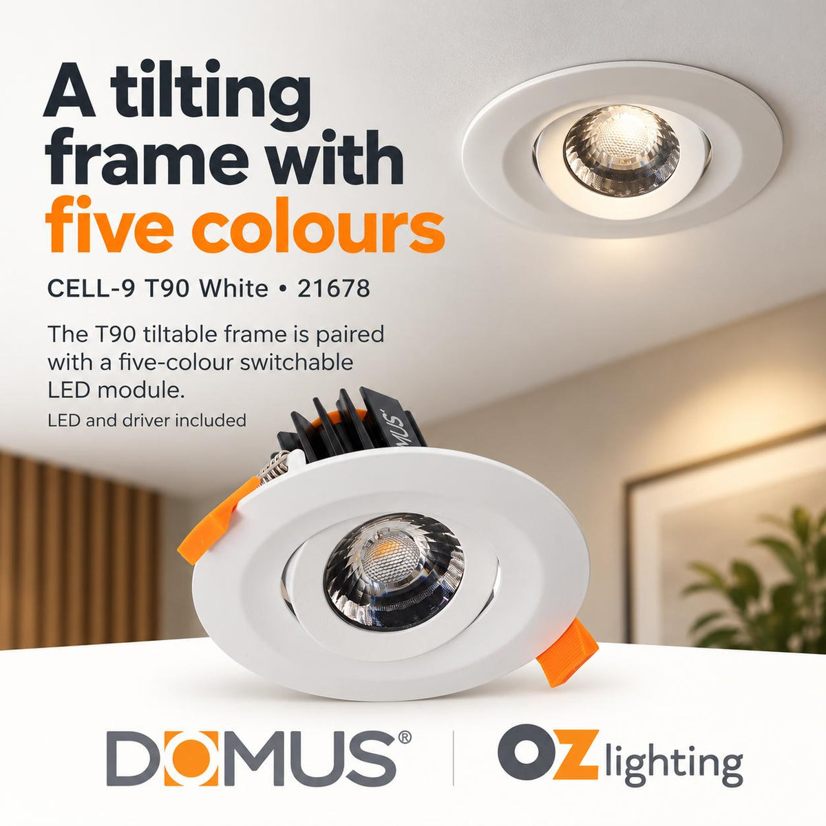 Domus CELL-9-5CCT-T90 LED Downlight - 9W, 5-CCT, Dimmable-Domus Lighting-Ozlighting.com.au