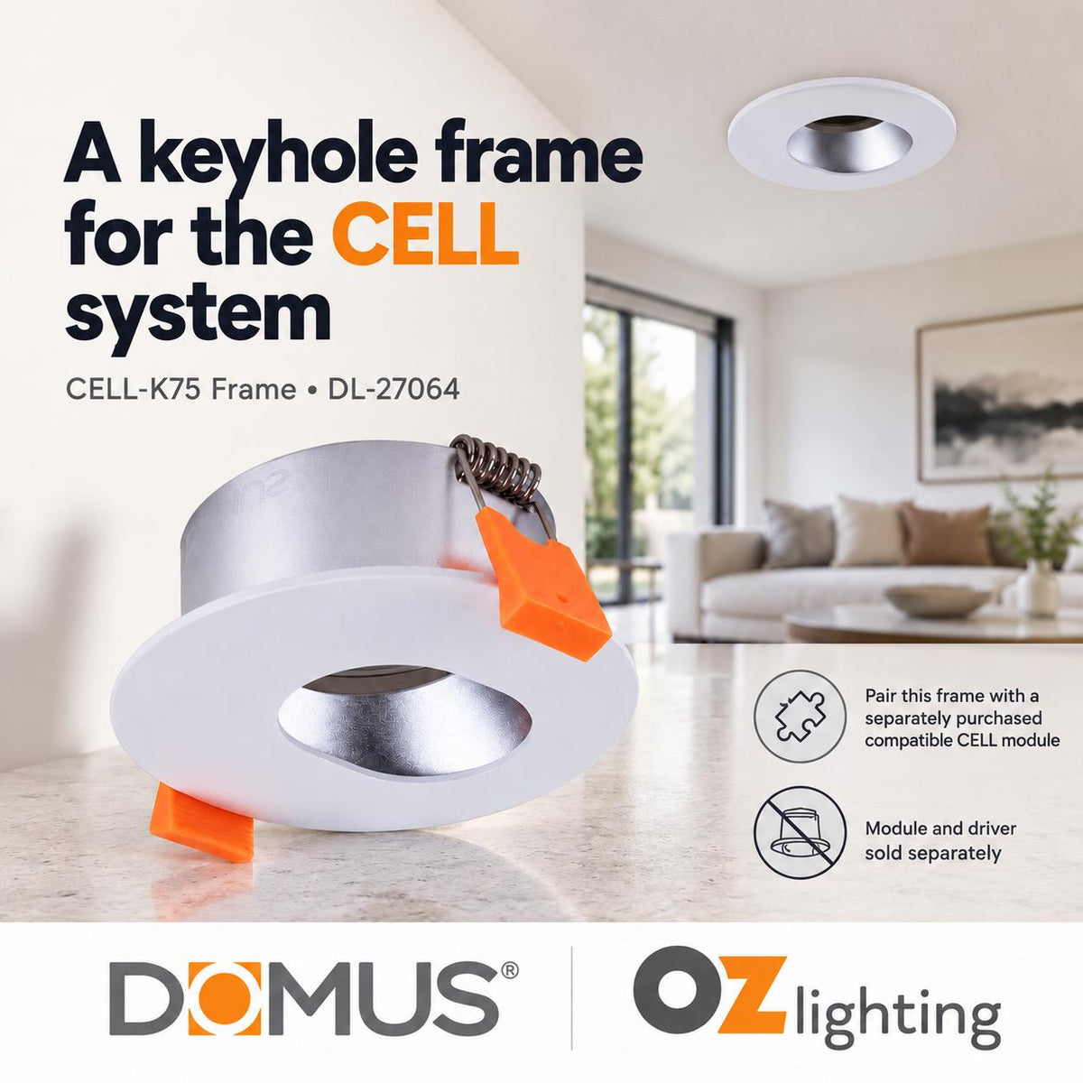 Domus CELL-K75 Mini Keyhole K75 Downlight Frame - to suit CELL Downlight Module Series-Domus Lighting-Ozlighting.com.au