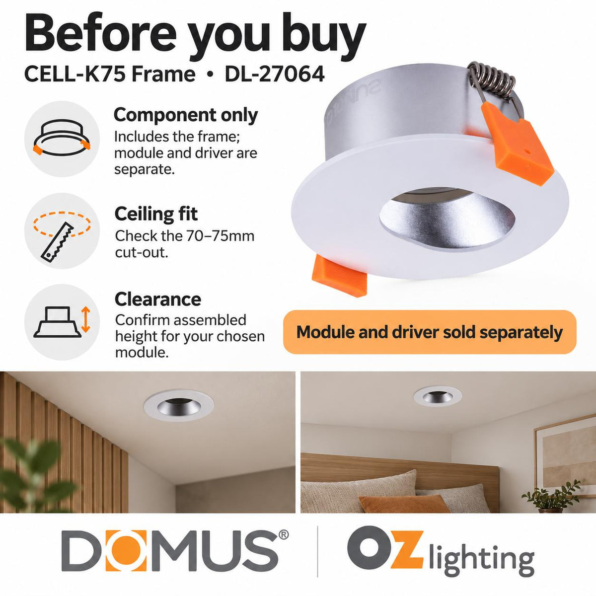 Domus CELL-K75 Mini Keyhole K75 Downlight Frame - to suit CELL Downlight Module Series-Domus Lighting-Ozlighting.com.au