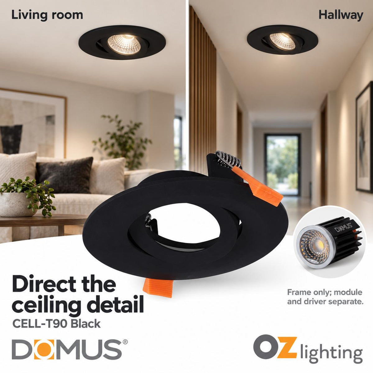 Domus CELL-T90 Tiltable T90 Downlight Frame - to suit CELL Downlight Module Series-Domus Lighting-Ozlighting.com.au