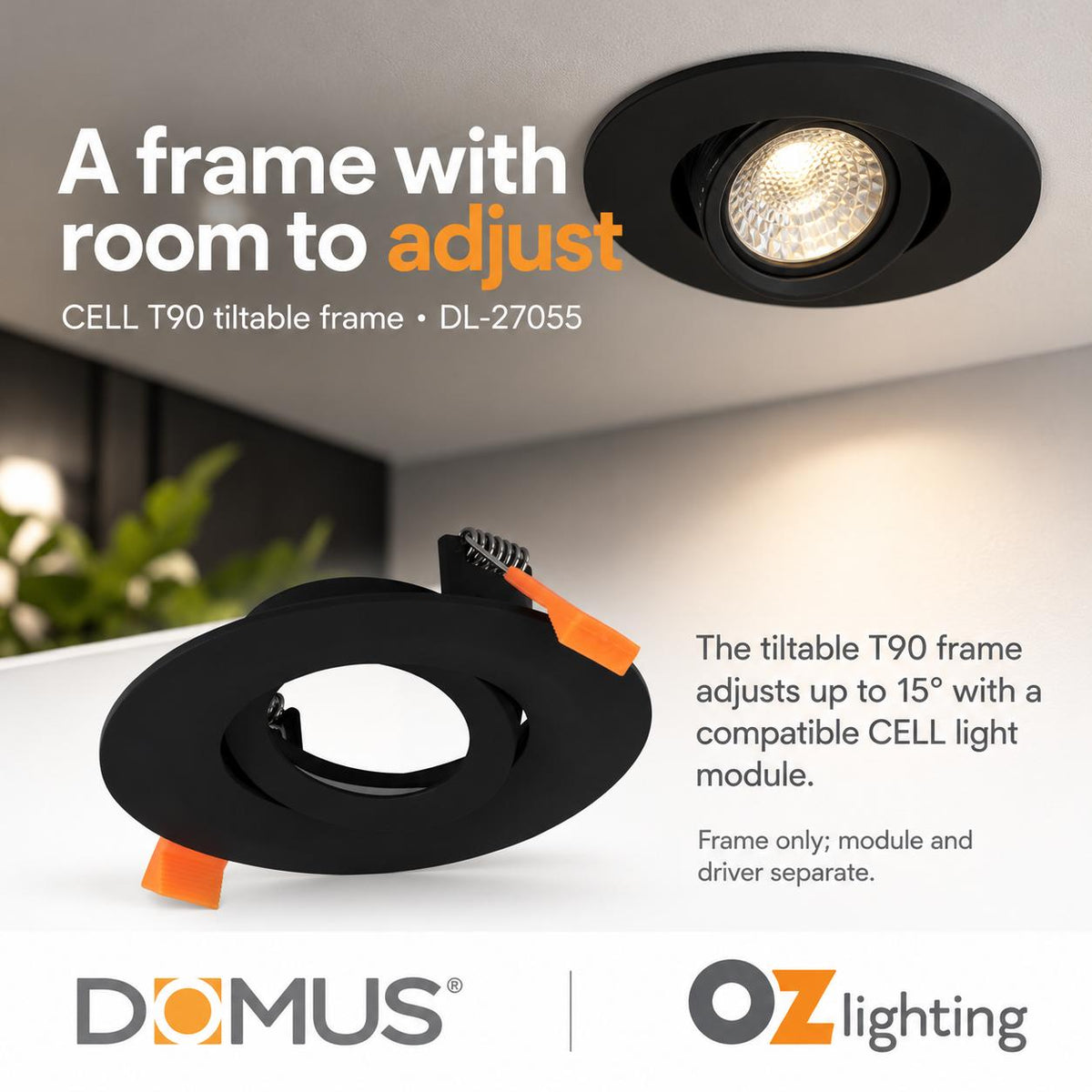 Domus CELL-T90 Tiltable T90 Downlight Frame - to suit CELL Downlight Module Series-Domus Lighting-Ozlighting.com.au