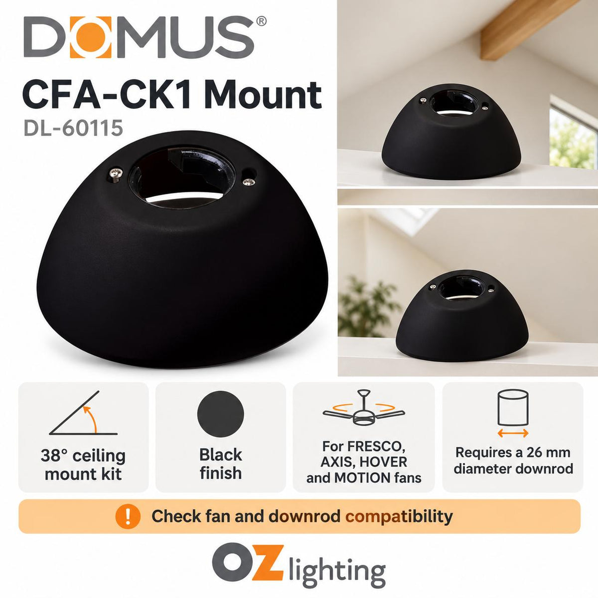Domus CFA-CK1 Universal 38° Ceiling Mount - Kit for Domus Ceiling Fans-Domus Lighting-Ozlighting.com.au