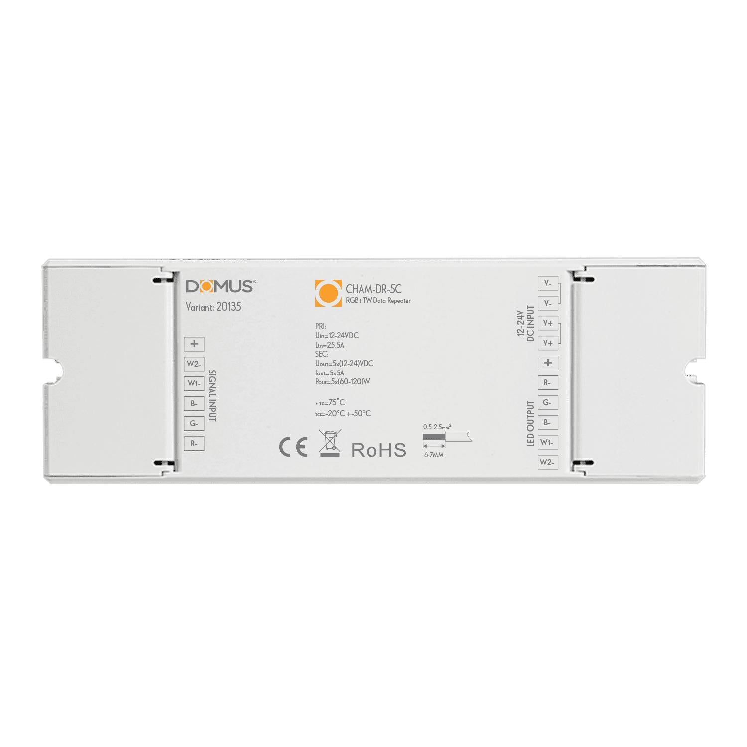 Domus CHAM-DR-5C - 5 Channel RGB+TW Data Signal Repeater-Domus Lighting-Ozlighting.com.au
