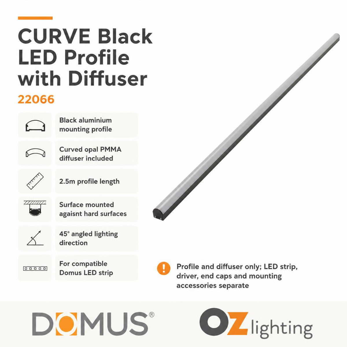Domus CURVE Aluminium LED Mounting Profile - with Diffuser, Round, Surface Mounted-Domus Lighting-Ozlighting.com.au