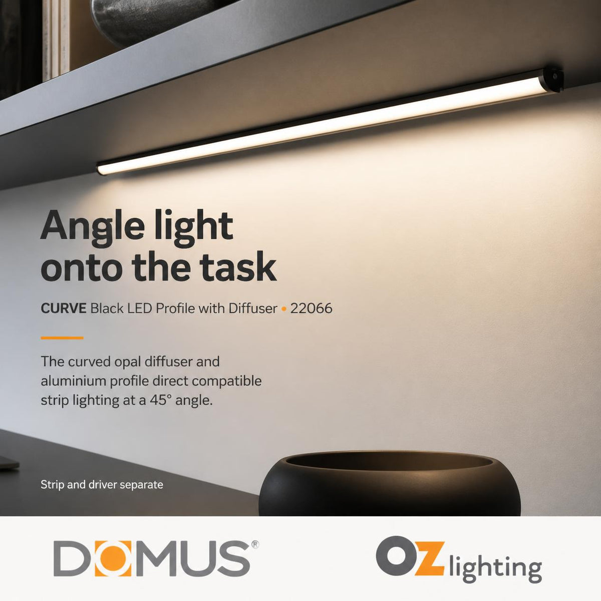 Domus CURVE Aluminium LED Mounting Profile - with Diffuser, Round, Surface Mounted-Domus Lighting-Ozlighting.com.au