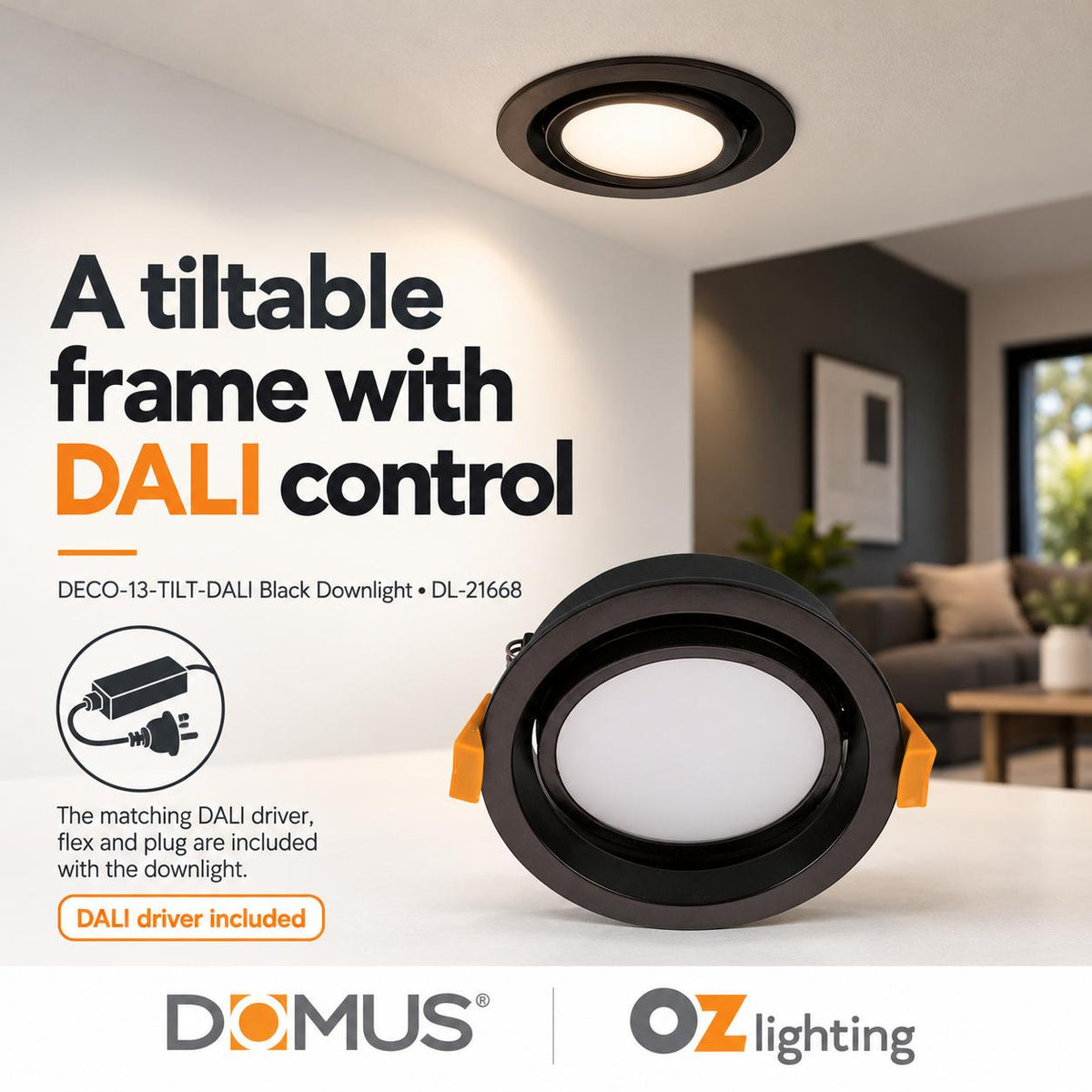 Domus DECO-13-TILT-DALI LED Downlight - 13W, Tri-Colour, DALI Dimmable, IP44, Round, Tilt, Adjustable-Domus Lighting-Ozlighting.com.au