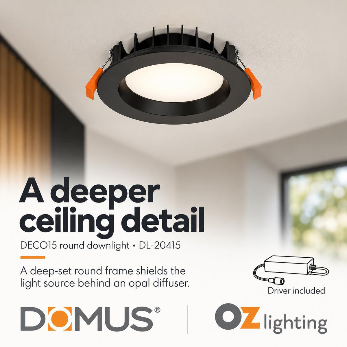 Domus DECO-15 LED Downlight - 15W, Tri-Colour, Dimmable, Round, Deepset-Domus Lighting-Ozlighting.com.au