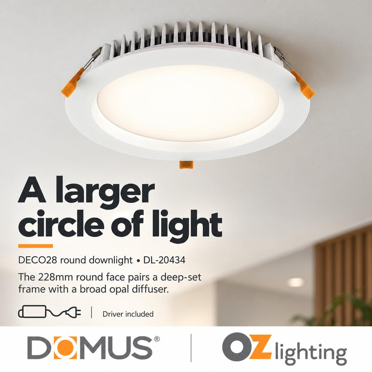Domus DECO-28 LED Downlight - 28W, Tri-Colour, Dimmable, IP44, Round, Deep Face-Domus Lighting-Ozlighting.com.au