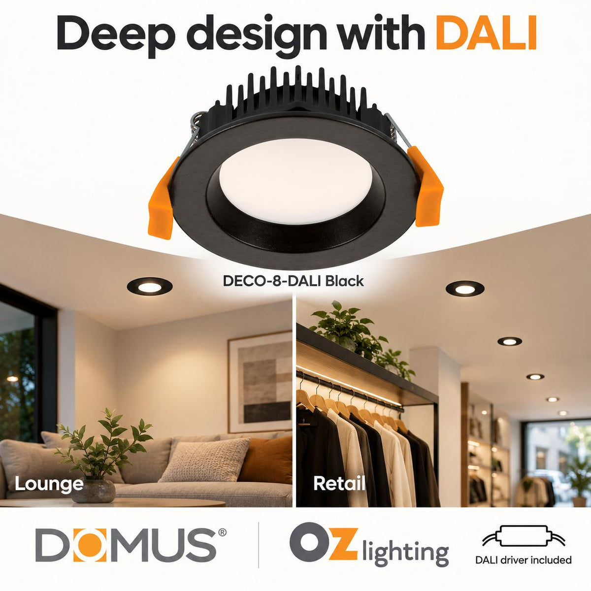 Domus DECO-8-DALI LED Downlight - 8W, Tri-Colour, DALI Dimmable, IP44, Round, Deep Face-Domus Lighting-Ozlighting.com.au
