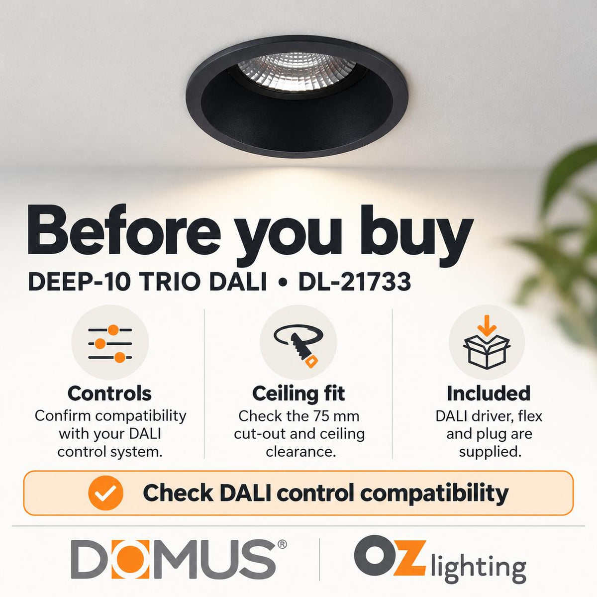 Domus DEEP-10-TRIO-DALI LED Downlight - 10W, Tri-Colour, DALI Dimmable, IP44, Deepset-Domus Lighting-Ozlighting.com.au