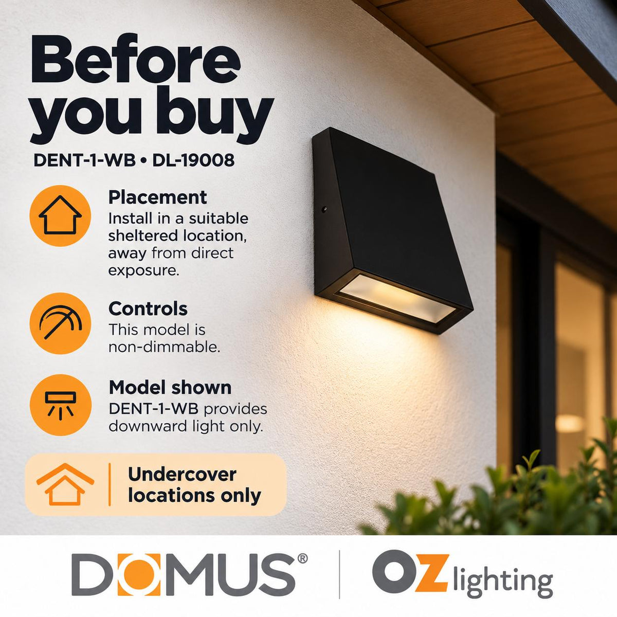 Domus DENT-1-WB LED Wall Light - 6W, Tri-Colour, IP54, Down Facing-Domus Lighting-Ozlighting.com.au