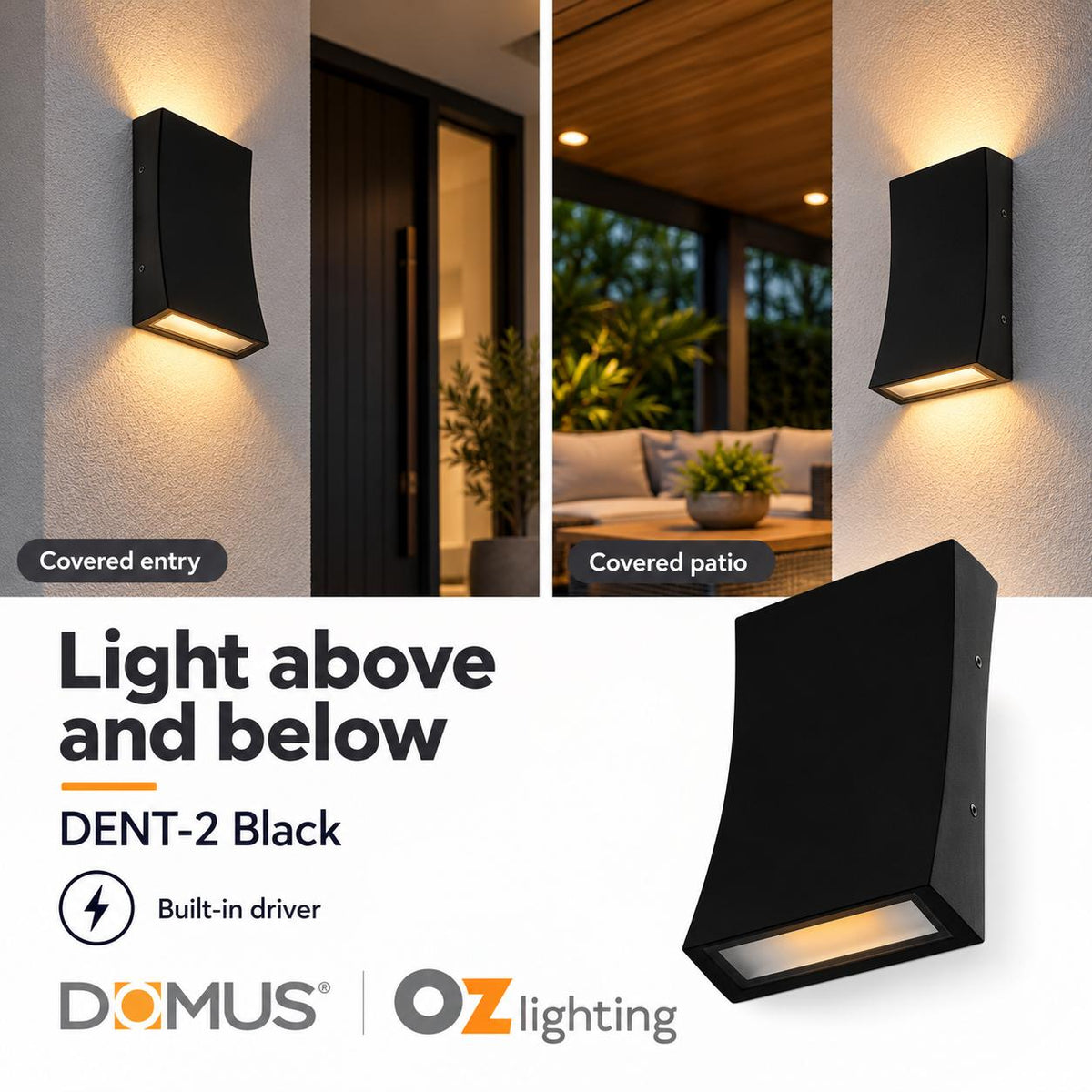 Domus DENT-2-WB LED Up/Down Wall Light - 2X6W, Tri-Colour, IP54-Domus Lighting-Ozlighting.com.au