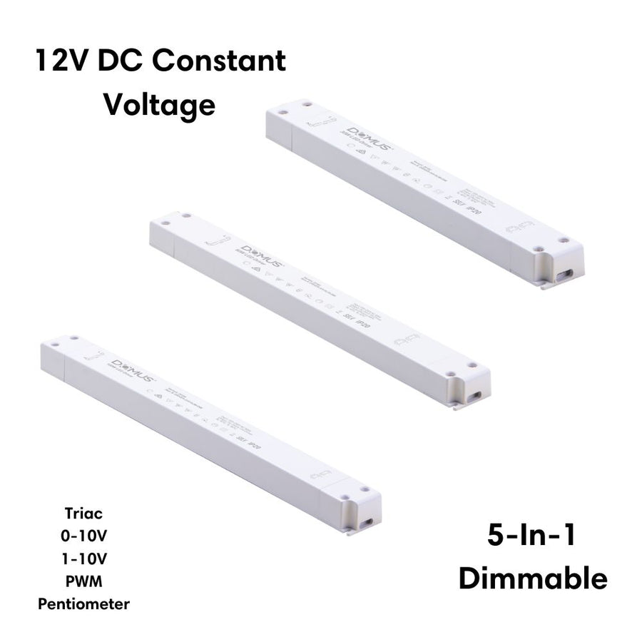 Domus DRIVER-12V-SLIM-DIM - 30W/60W/100W 12V DC Constant Voltage 5-In-1 Dimmable Slim Linear Indoor LED Driver-Domus Lighting-Ozlighting.com.au