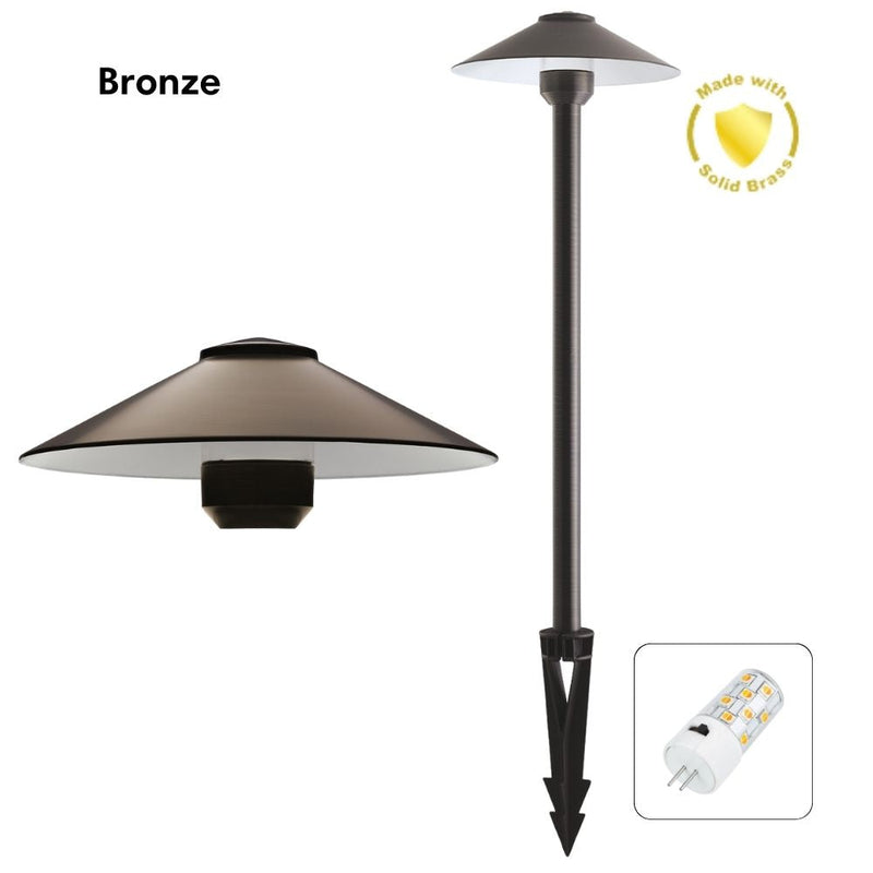 Domus DUSK-PATH-L - 4W 12V DC LED Tri-Colour G4 Replaceable Exterior Large Hooded Spike Path Light IP65 Solid Brass - DRIVER REQUIRED-Domus Lighting-Ozlighting.com.au