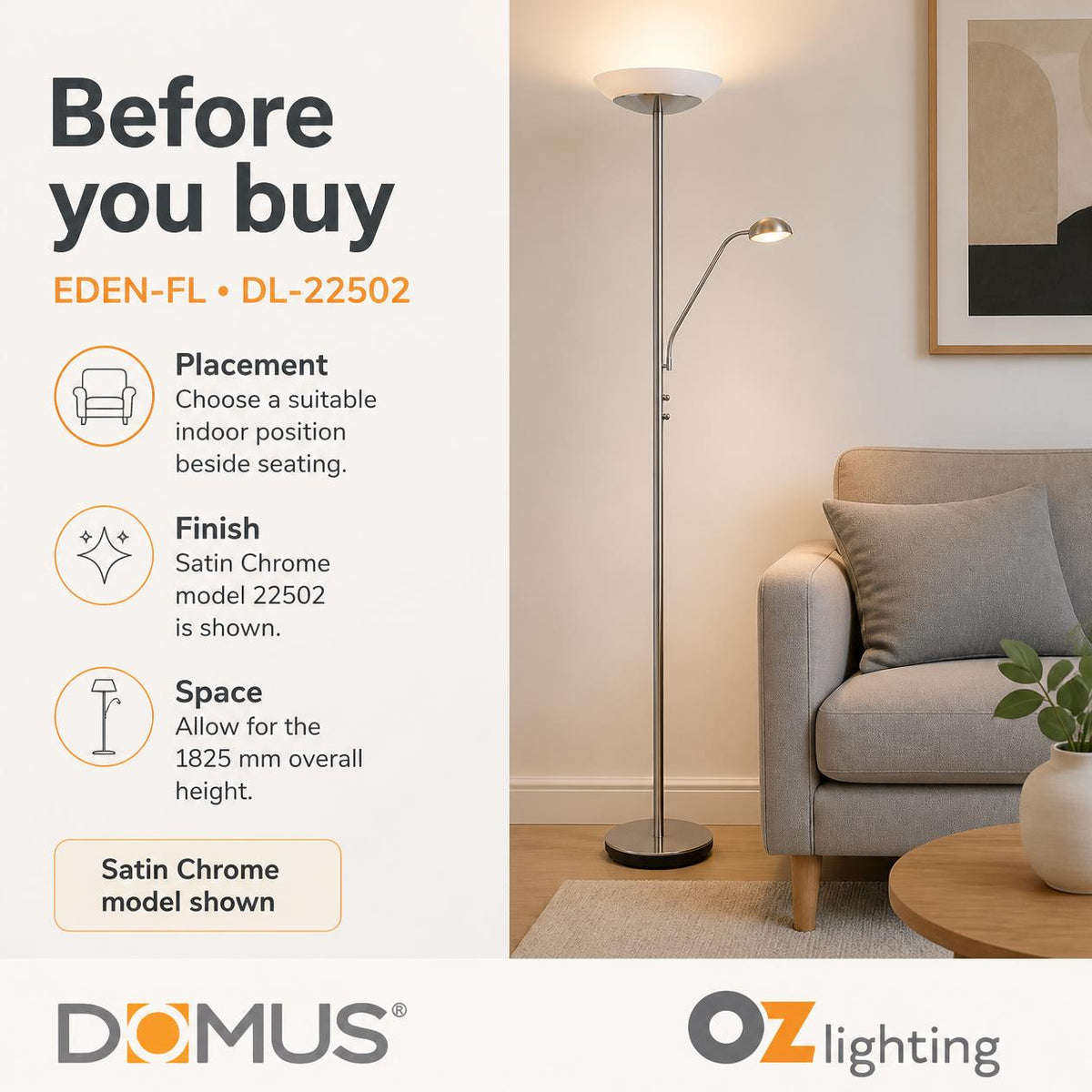 Domus EDEN LED Floor Lamp - 3000K, Dimmable-Domus Lighting-Ozlighting.com.au