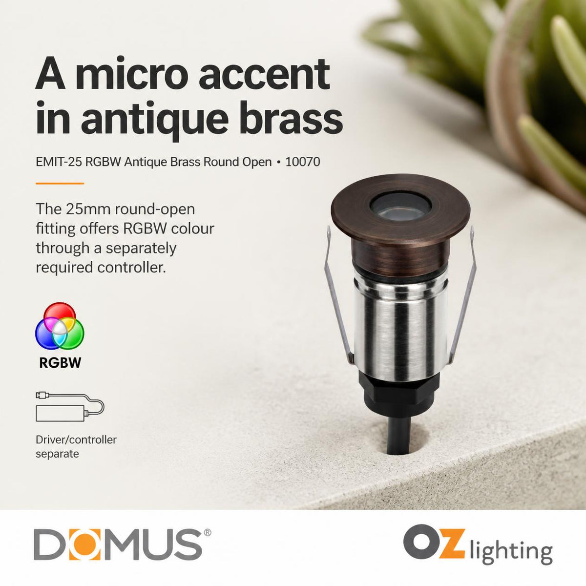 Domus EMIT-25-RGBW-AB RGBW Step & Inground Light - 25mm Antique Brass - DRIVER REQUIRED-Domus Lighting-Ozlighting.com.au