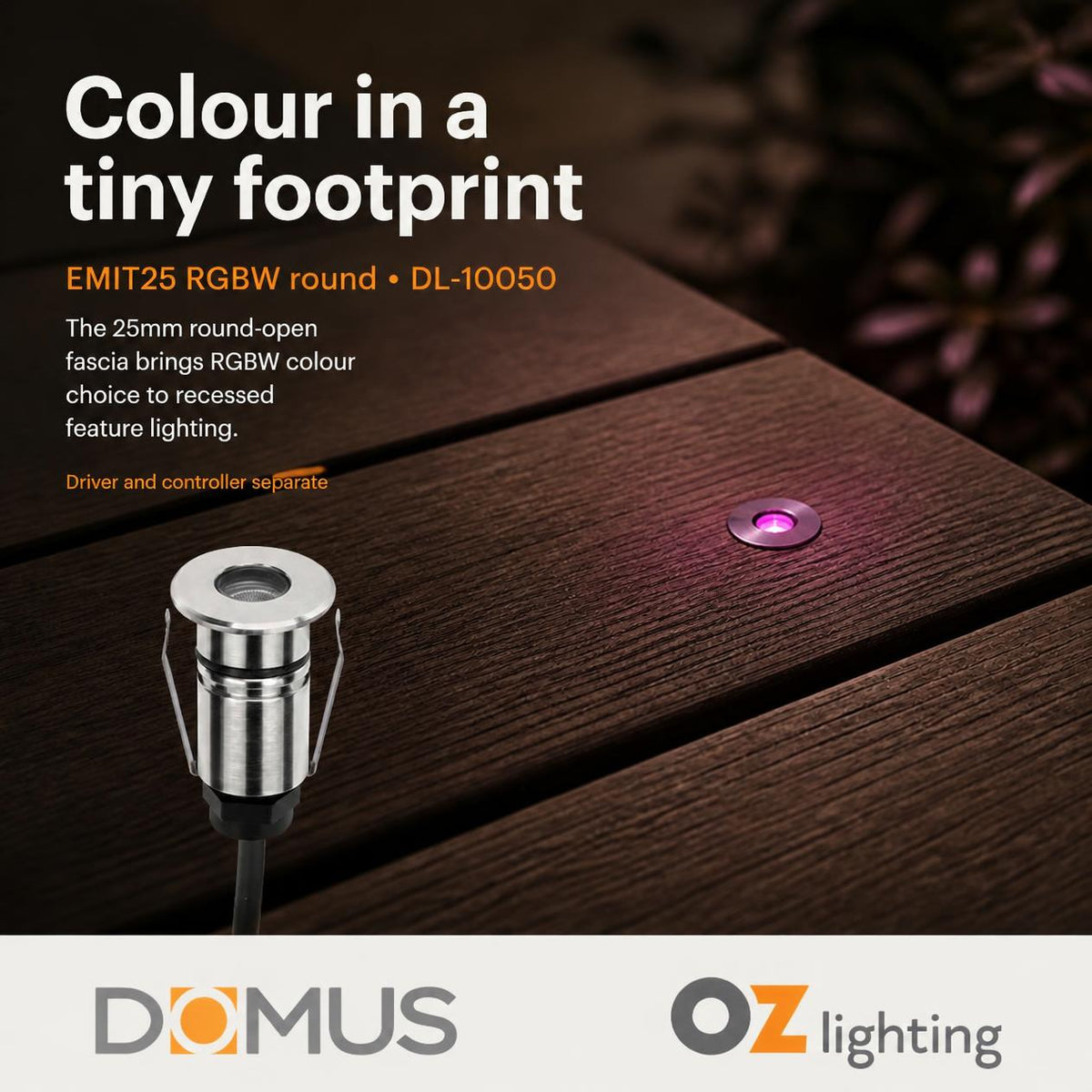 Domus EMIT-25-RGBW-STS LED Inground Light - 1W, 24V DC, 25mm, RGBW, IP67, Recessed, Stainless Steel - DRIVER REQUIRED-Domus Lighting-Ozlighting.com.au