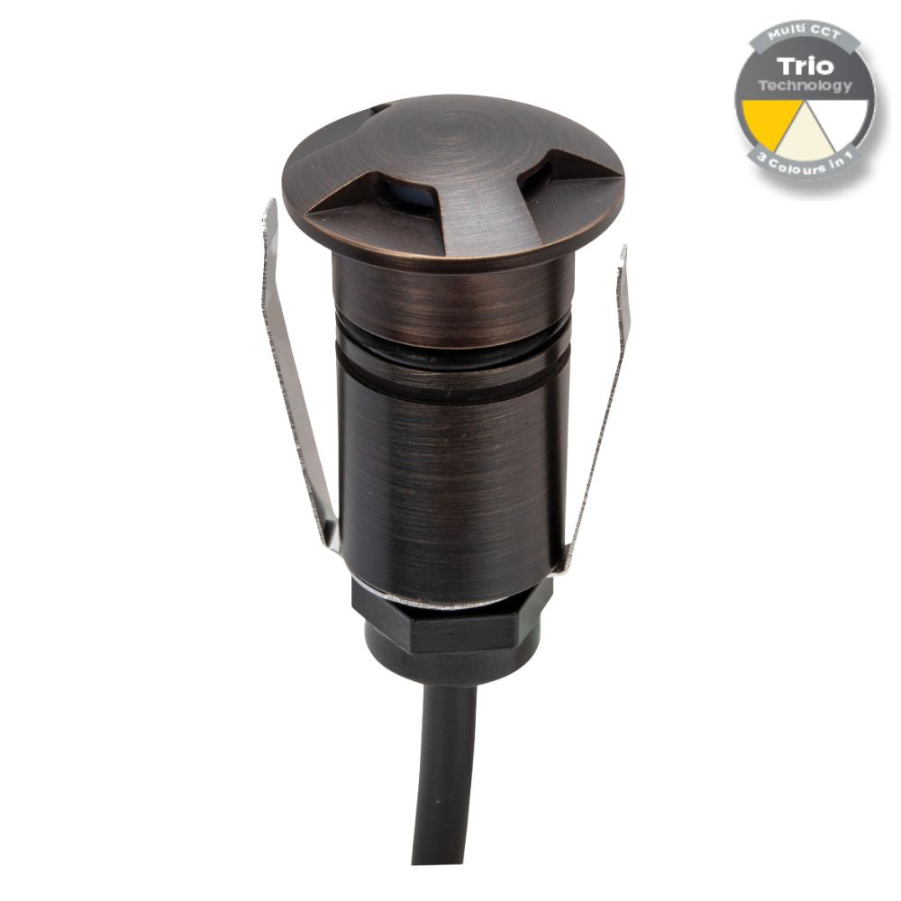 Domus EMIT-25-TRIO-AB LED Inground Light - 1W, 12/24V DC, Tri-Colour, IP67, Recessed, 25mm, Antique Brass - DRIVER REQUIRED-Domus Lighting-Ozlighting.com.au