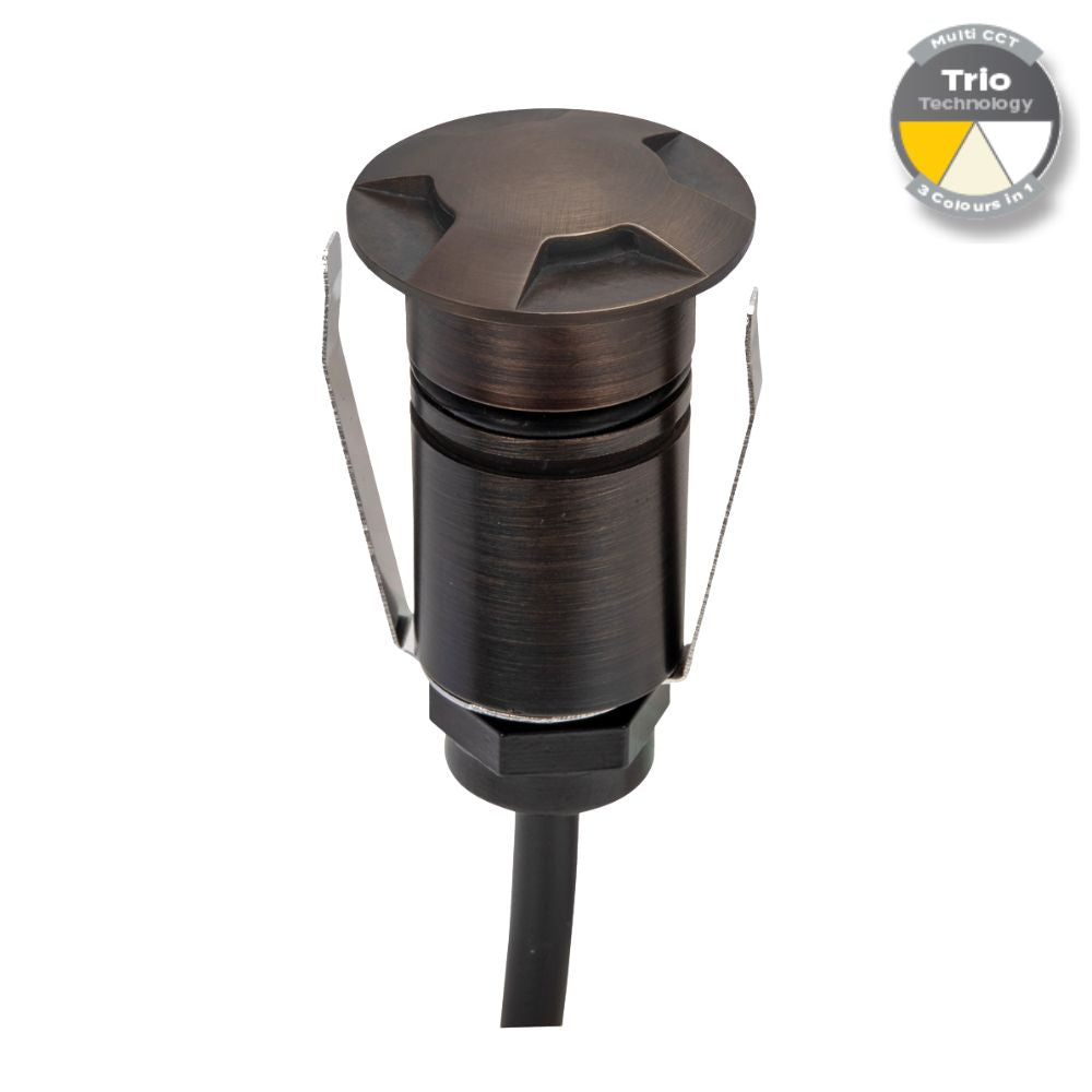 Domus EMIT-25-TRIO-AB LED Inground Light - 1W, 12/24V DC, Tri-Colour, IP67, Recessed, 25mm, Antique Brass - DRIVER REQUIRED-Domus Lighting-Ozlighting.com.au