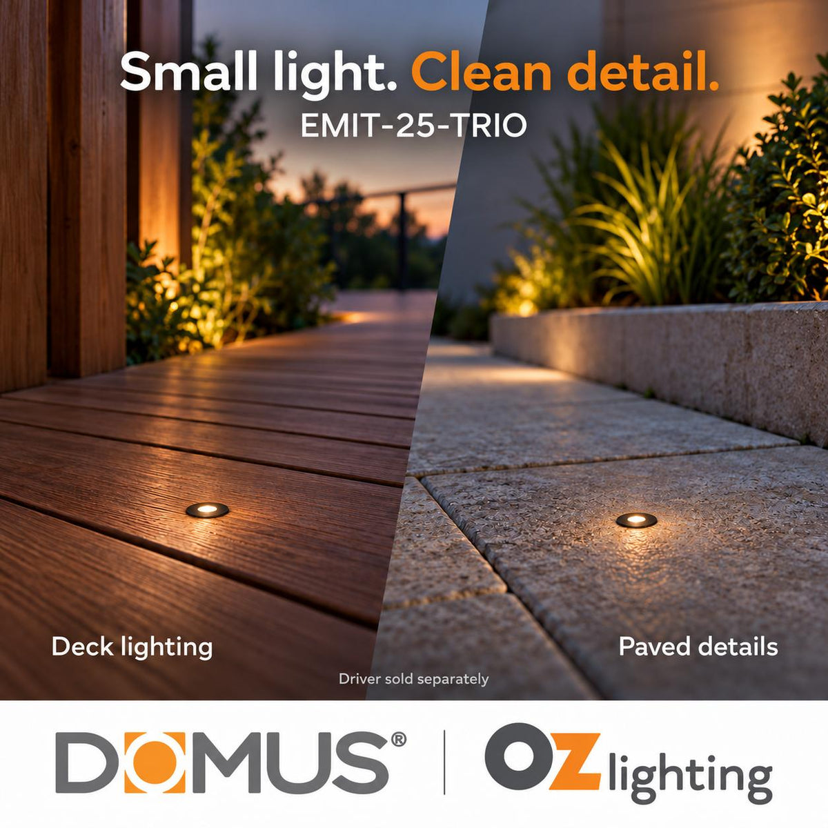Domus EMIT-25-TRIO-BLK LED Inground Light - 1W, 12/24V DC, Tri-Colour, IP67, Recessed, 25mm, Black - DRIVER REQUIRED-Domus Lighting-Ozlighting.com.au