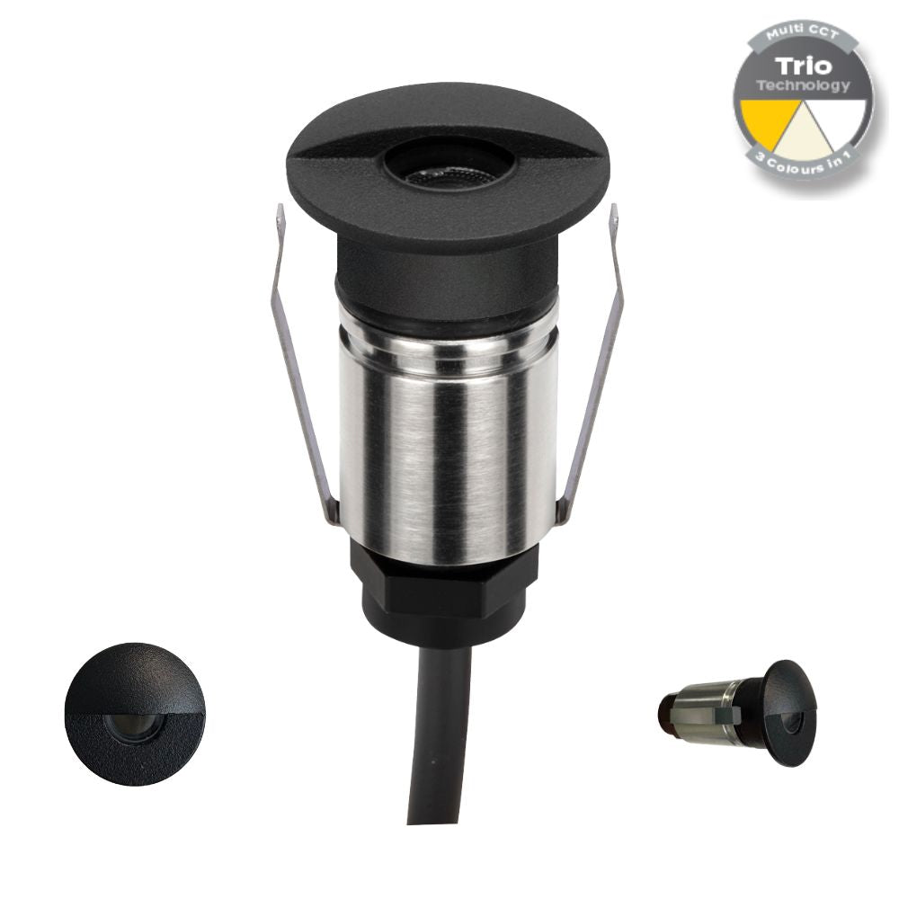 Domus EMIT-25-TRIO-BLK LED Inground Light - 1W, 12/24V DC, Tri-Colour, IP67, Recessed, 25mm, Black - DRIVER REQUIRED-Domus Lighting-Ozlighting.com.au