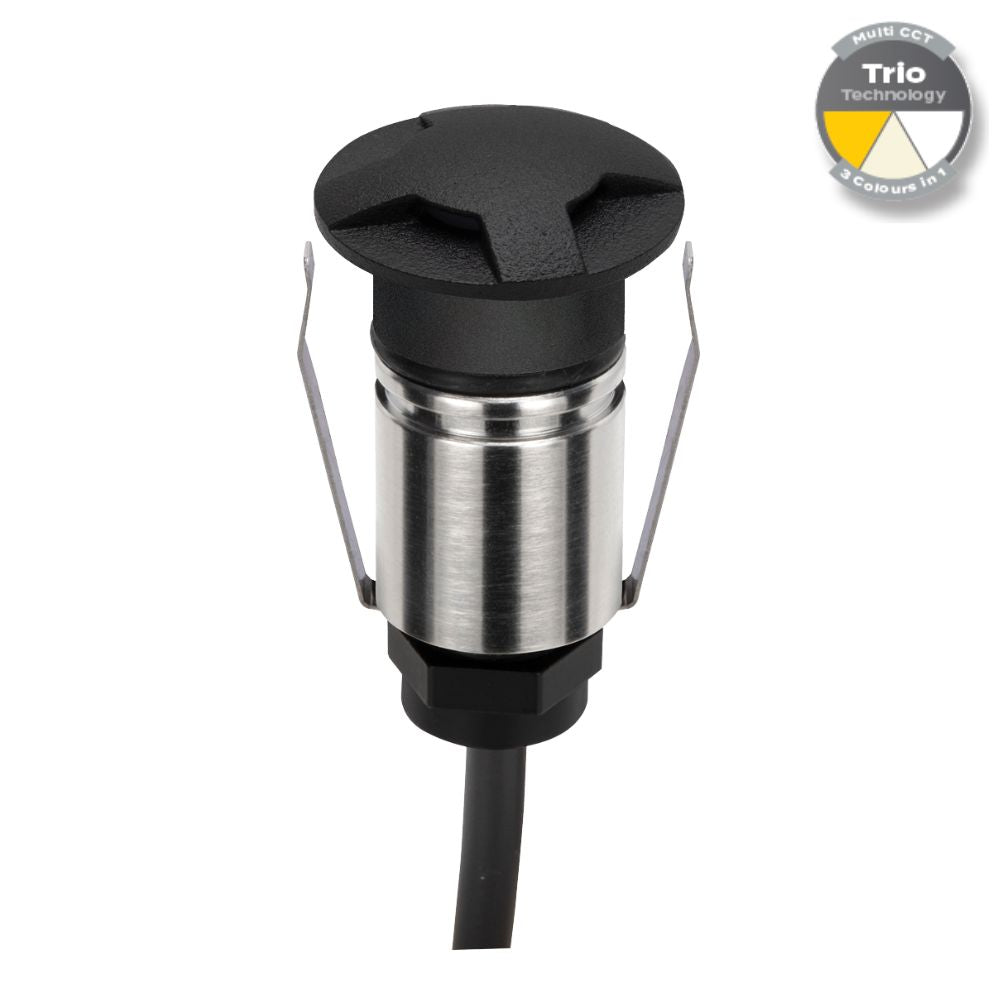 Domus EMIT-25-TRIO-BLK LED Inground Light - 1W, 12/24V DC, Tri-Colour, IP67, Recessed, 25mm, Black - DRIVER REQUIRED-Domus Lighting-Ozlighting.com.au