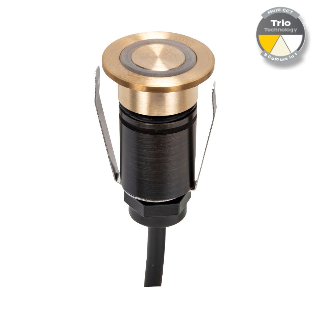 Domus EMIT-25-TRIO-BRS LED Inground Light - 1W, 12/24V DC, Tri-Colour, IP67, Recessed, 25mm, Brass - DRIVER REQUIRED-Domus Lighting-Ozlighting.com.au
