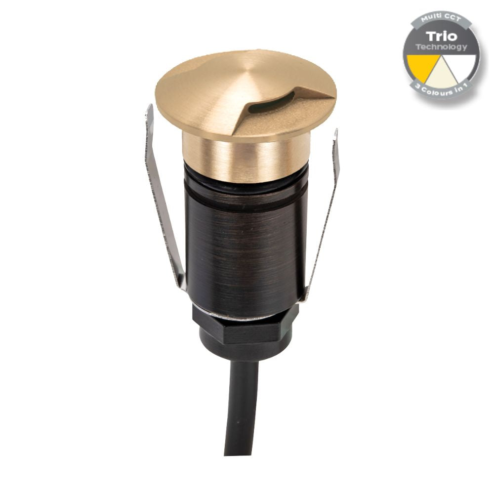 Domus EMIT-25-TRIO-BRS LED Inground Light - 1W, 12/24V DC, Tri-Colour, IP67, Recessed, 25mm, Brass - DRIVER REQUIRED-Domus Lighting-Ozlighting.com.au