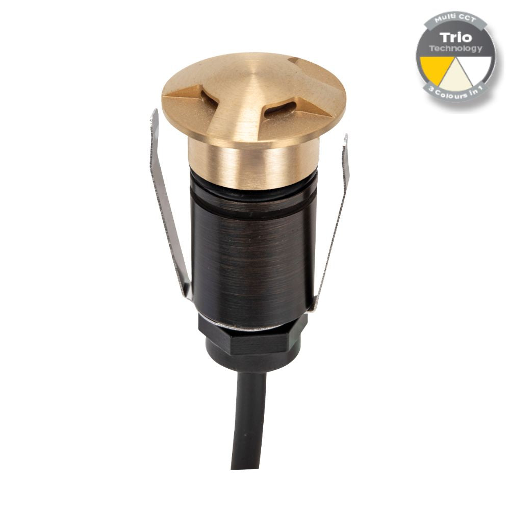 Domus EMIT-25-TRIO-BRS LED Inground Light - 1W, 12/24V DC, Tri-Colour, IP67, Recessed, 25mm, Brass - DRIVER REQUIRED-Domus Lighting-Ozlighting.com.au