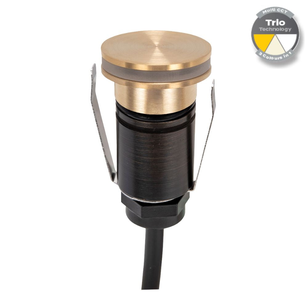 Domus EMIT-25-TRIO-BRS LED Inground Light - 1W, 12/24V DC, Tri-Colour, IP67, Recessed, 25mm, Brass - DRIVER REQUIRED-Domus Lighting-Ozlighting.com.au