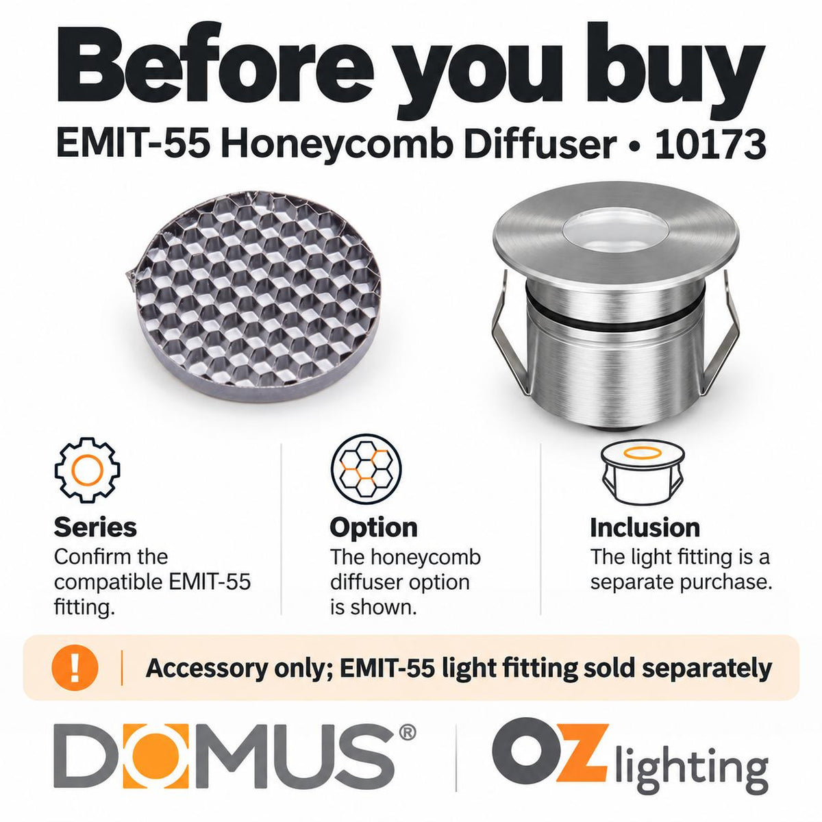 Domus EMIT-55-ACC Diffuser - & Lens Accessories to suit Domus EMIT-55 Series-Domus Lighting-Ozlighting.com.au