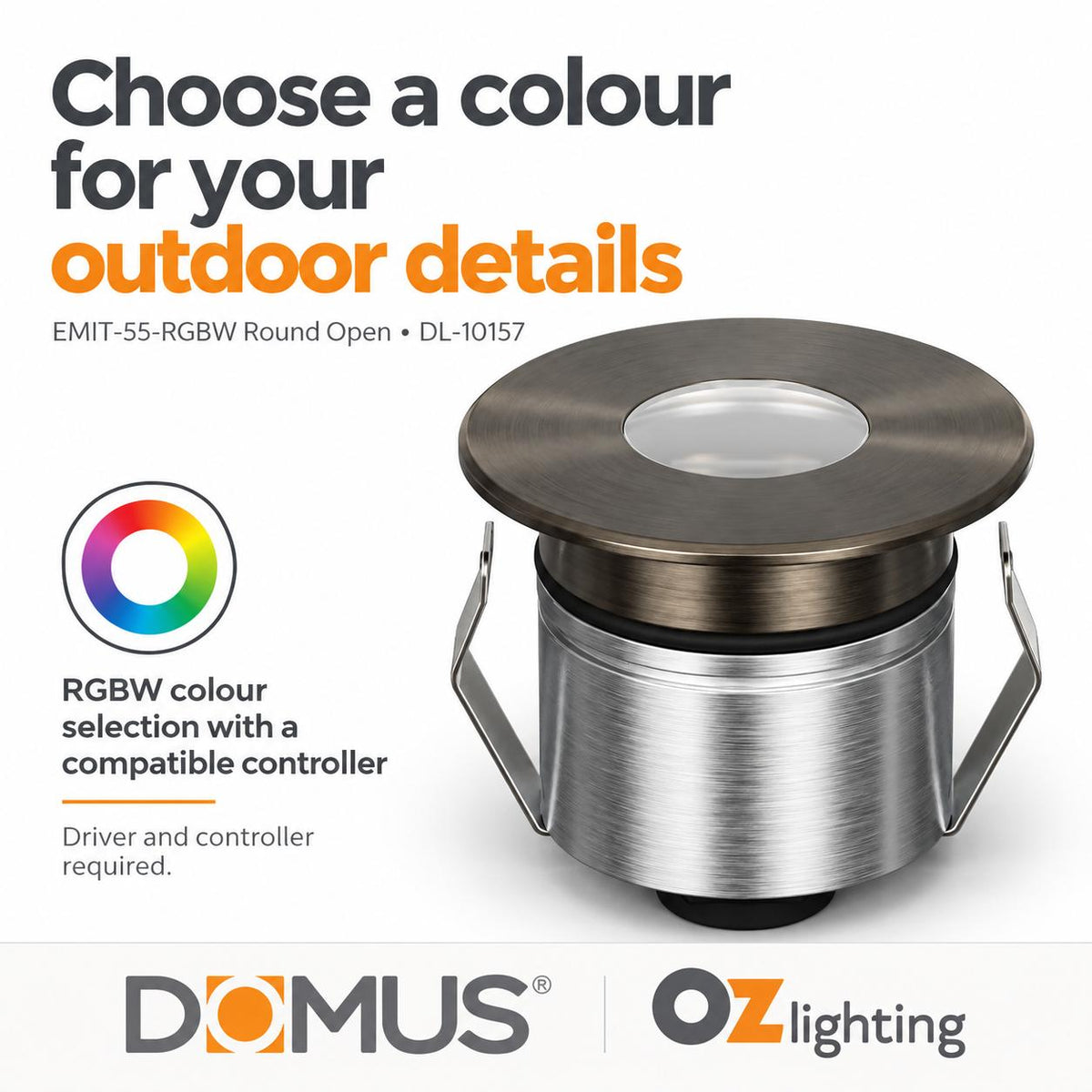 Domus EMIT-55-RGBW-AB LED Inground Light - 2.5W, 24V DC, RGBW, IP67, Recessed, 55mm, Antique Brass - DRIVER REQUIRED-Domus Lighting-Ozlighting.com.au