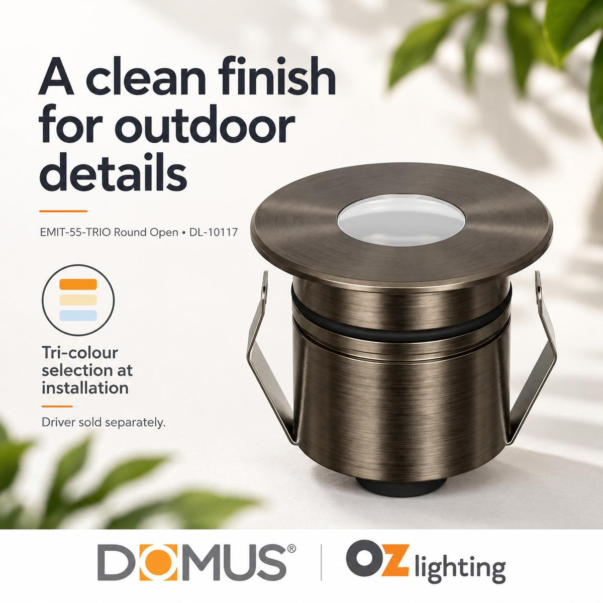 Domus EMIT-55-TRIO-AB LED Inground Light - 2.5W, 12/24V DC, Tri-Colour, IP67, Recessed, 55mm, Antique Brass - DRIVER REQUIRED-Domus Lighting-Ozlighting.com.au